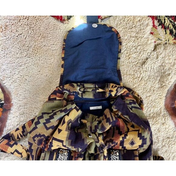 Urban Outfitters Ecote Aztec Southwest Flannel Boho Backpack Studded Drawstring - Picture 2 of 6